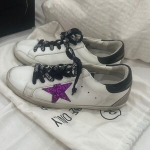 Golden Goose White and Purple Sneakers